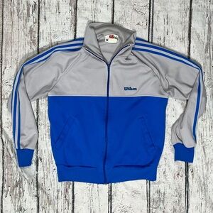 Vintage 80s Wilson Zip Up Gray Track & Field Running Tennis Sports Coat Jacket